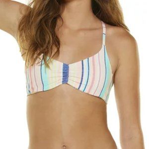 Celebrity Pink Coral Multicolor Stripes Bikini 2 piece Swimwear Women Sz L NWOT